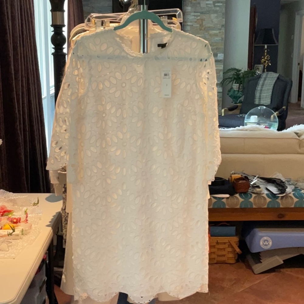 Ann Taylor White Floral Lace Long Sleeve Dress
